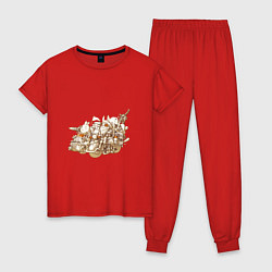 Пижама хлопковая женская Зайчики в апокалипсис, цвет: красный