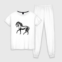 Пижама хлопковая женская Мустанг Лошадь, цвет: белый