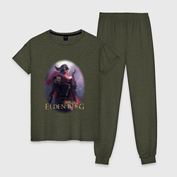 Пижама хлопковая женская Elden Ring овал Элден ринг, цвет: меланж-хаки