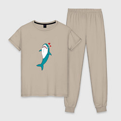 Пижама хлопковая женская Акула из IKEA, цвет: миндальный