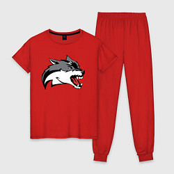 Пижама хлопковая женская Свирепый волк Оскал, цвет: красный