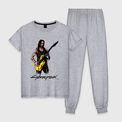 Пижама хлопковая женская Cyberpunk 2077 Johnny гитарист, цвет: меланж