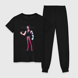 Пижама хлопковая женская Cyberpunk 2077 Johnny с очками в руке, цвет: черный