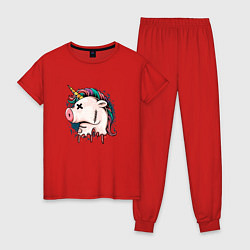 Пижама хлопковая женская Dead unicorn, цвет: красный