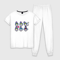 Пижама хлопковая женская Значки на Барли Пины Бравл Старс, цвет: белый