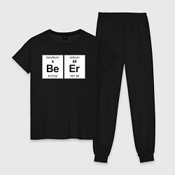 Пижама хлопковая женская BeEr пиво - химическими элементами, цвет: черный