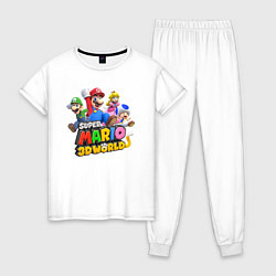 Пижама хлопковая женская Герои Super Mario 3D World Nintendo, цвет: белый