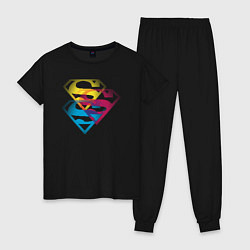 Пижама хлопковая женская Лого Супермена, цвет: черный