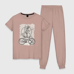 Пижама хлопковая женская Kitty bike punk, цвет: пыльно-розовый
