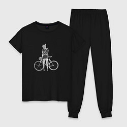 Пижама хлопковая женская Байк Панк и Велосипед, цвет: черный