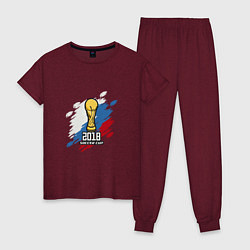 Пижама хлопковая женская 2018 Soccer Cup, цвет: меланж-бордовый