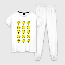 Пижама хлопковая женская Pixel art emoticons 1, цвет: белый