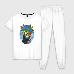 Пижама хлопковая женская Коллаж Люди и Растения, цвет: белый
