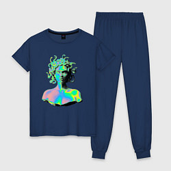 Пижама хлопковая женская Gorgon Medusa Vaporwave Neon, цвет: тёмно-синий