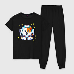 Пижама хлопковая женская Котенок Астронавт, цвет: черный