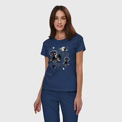 Пижама хлопковая женская Коты пришельцы в космосе, цвет: тёмно-синий — фото 2
