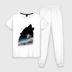 Пижама хлопковая женская Волк и космос, цвет: белый