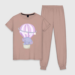 Пижама хлопковая женская Милый Слонёнок Летит На Воздушном Шаре, цвет: пыльно-розовый