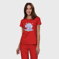 Пижама хлопковая женская Милый Слонёнок На Полянке, цвет: красный — фото 2