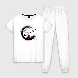 Пижама хлопковая женская Закат в японском стиле, цвет: белый