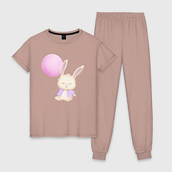 Пижама хлопковая женская Милый Крольчонок С Воздушным Шариком, цвет: пыльно-розовый