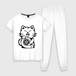 Пижама хлопковая женская JDM Cat & Engine Japan, цвет: белый