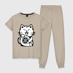 Пижама хлопковая женская JDM Cat & Engine Japan, цвет: миндальный