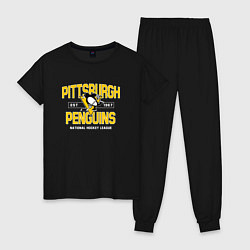 Пижама хлопковая женская Pittsburgh Penguins Питтсбург Пингвинз, цвет: черный