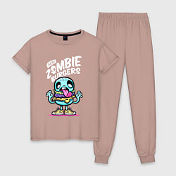 Пижама хлопковая женская Zombie burgers Зомби-бургеры, цвет: пыльно-розовый