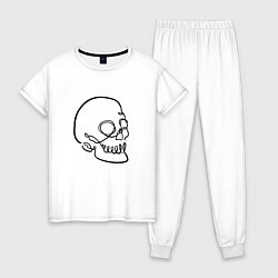 Пижама хлопковая женская Череп Лайн Арт Skull Line Art, цвет: белый