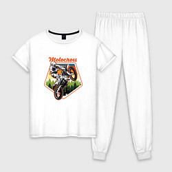 Пижама хлопковая женская Motocross - Мотокросс, цвет: белый