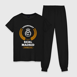 Пижама хлопковая женская Лого Real Madrid и надпись Legendary Football Club, цвет: черный