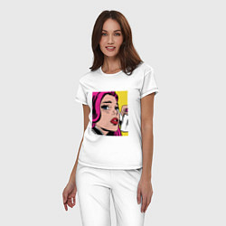 Пижама хлопковая женская Девушка в стиле ПОП Арт Girl Pop Art, цвет: белый — фото 2