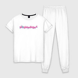 Пижама хлопковая женская Wobbledogs text logo, цвет: белый