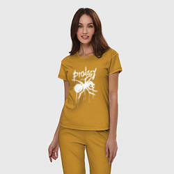 Пижама хлопковая женская Draw white logo - Ant, цвет: горчичный — фото 2