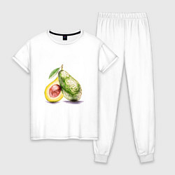 Пижама хлопковая женская Авокадо, нарисовано вручную, цвет: белый