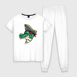 Пижама хлопковая женская Крокодил Пират, цвет: белый