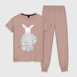 Пижама хлопковая женская Милый Слонёнок и Крольчонок, цвет: пыльно-розовый