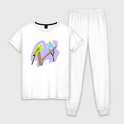 Пижама хлопковая женская Волнистыи попугай Птицы, цвет: белый