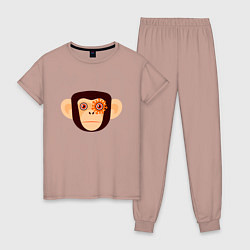 Пижама хлопковая женская Злая кибер обезьяна, цвет: пыльно-розовый
