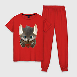 Пижама хлопковая женская Волчонок меломан Милашка, цвет: красный