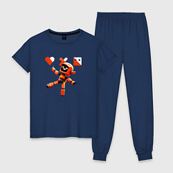 Пижама хлопковая женская Love death and robots оранжевый робот, цвет: тёмно-синий