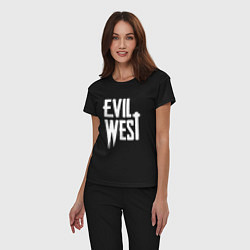 Пижама хлопковая женская Evil west logo, цвет: черный — фото 2