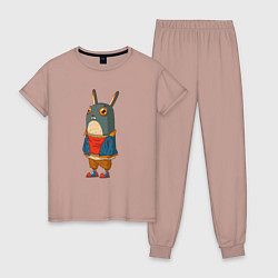 Пижама хлопковая женская Забавный кролик, цвет: пыльно-розовый