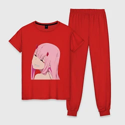 Пижама хлопковая женская Zero Two крупный план, цвет: красный
