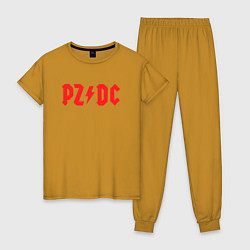 Пижама хлопковая женская PZDC ACDC, цвет: горчичный