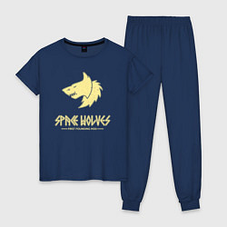 Пижама хлопковая женская Космические волки лого винтаж, цвет: тёмно-синий
