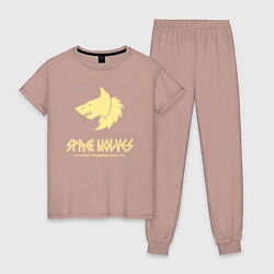 Пижама хлопковая женская Космические волки лого винтаж, цвет: пыльно-розовый