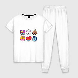 Пижама хлопковая женская Значки BT21 Пины Бравл Старс BTS, цвет: белый