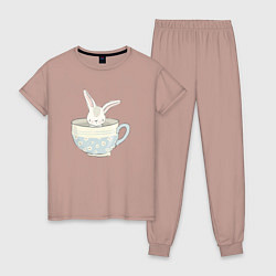 Пижама хлопковая женская Кролик в чашке, цвет: пыльно-розовый